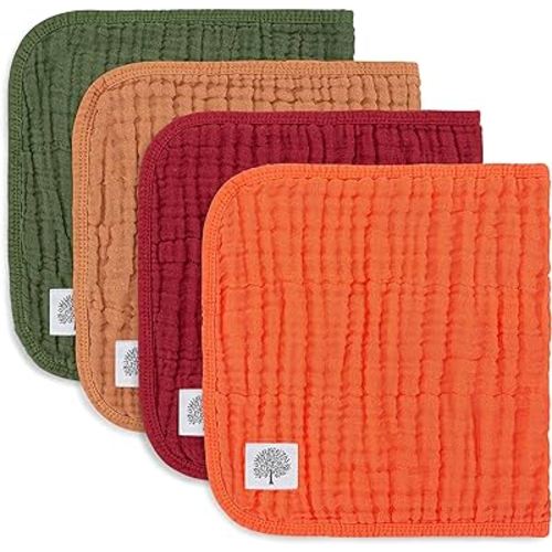 Parker Baby Muslin Burp Cloths | 100% Cotton Burping Clothes, Newborn Essential | Must-Have Baby Registry, Modern and Trendy Colors | 20"x11" Unisex Large Baby Burp Cloths, 4-Pack Estes