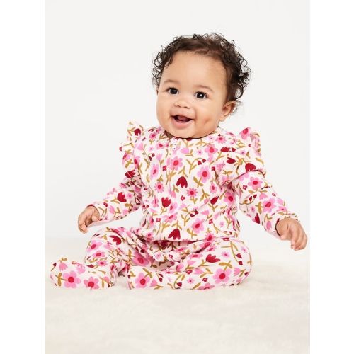 2-Way-Zip Sleep & Play Ruffle-Trim Footed One-Piece for Baby