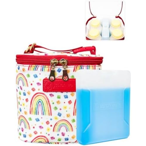 Sarah Wells Cold Gold Breastmilk Cooler Bag with Safety Tested Ice Pack - Insulated Milk Storage for Work, Travel & Daycare - Fits Bottles & Pump Parts - Machine Washable (Rainbows)