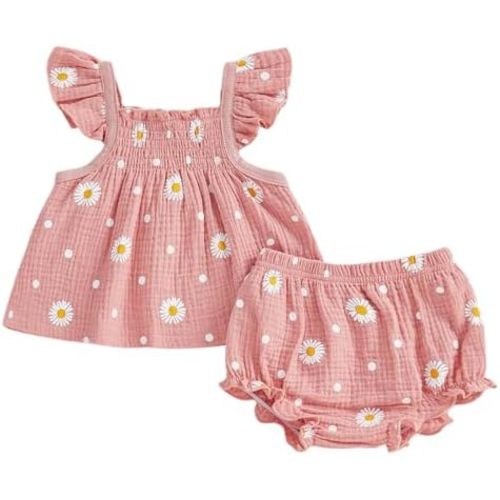 TheFound Baby Girl Summer Outfit Floral Print Fly Sleeve Ruffled Top Bowknot Elastic Waist Shorts Casual Toddler Baby Clothes