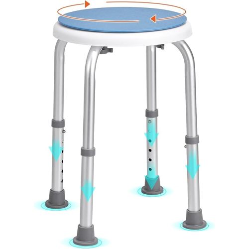 VEVOR Shower Chair for Inside Shower, 360 Degree Swivel Shower Seat, Adjustable Height Shower Stool, Non-Slip Bench Bathtub Seat Stool for Elderly Disabled Adults Handicap, 300 lbs Capacity