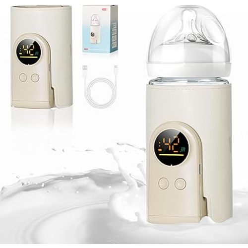 Upgrade Portable Bottle Warmer for Travel, 6 Temp with Smart Temperature Control & Night Light Display, Fast Warming, Long-Lasting Warming up to 5-8H, Comfortable Baby Feeding On The Go (10000mAh)