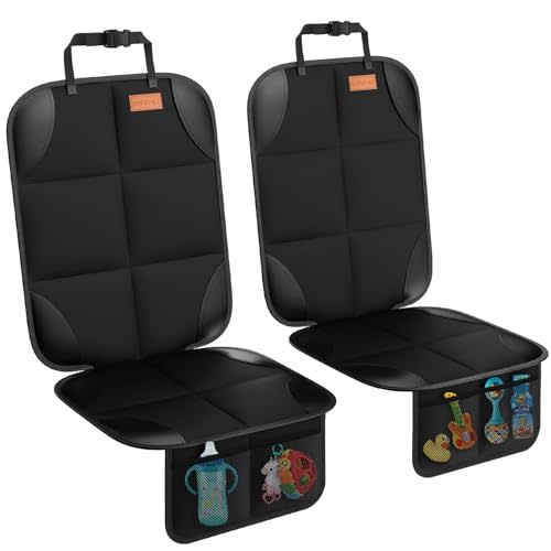 SMART ELF Car Seat Protector, 2Pack Seat Protector Protect Child Seats with Thickest Padding and Non-Slip Backing Mesh Pockets for Baby and Pet,Sedan SUV Truck (Black)