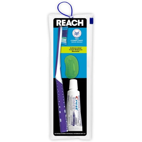 Reach Ultraclean Travel Kit Toothbrush with Toothbrush Cap and Toothpaste, Multi-Angled, Soft Bristles, TSA-Airport Friendly, Resealable, Portable and Reusable Bag