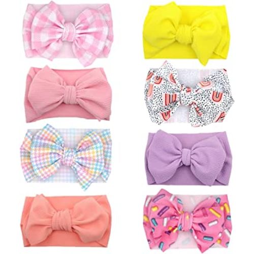 Baby Headbands for Girls Hair Bows Turban Knotted Donut Headwraps for Newborn Infant Toddlers Kids (PR10-8PCS)