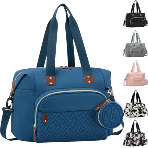 Tenot Diaper Bag Tote, Baby Bag Travel Diaper Tote Bag with Pacifier Case, Cute Maternity Hospital Baby Stylish Diaper Tote for Mom Dad Blue