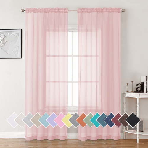 OVZME Blush Pink 2 Panels Sheer Curtains 84 inch Length, Semi Transparent Voile Rod Pocket Sheer Window Drapes for Bedroom Living Room Dining Wedding Party Backdrop, 42W x 84L inch, Set of 2