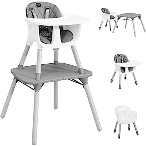 BABY JOY High Chair, 5 in 1 Convertible Highchair for Babies & Toddlers | Booster Seat | Table and Chair Set | Infant Feeding Chair with Removable Tray, Safety Harness, Removable Cushion (Gray)
