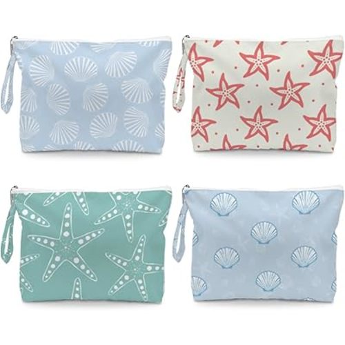 Fokongna Wet Bag, 4 Pack Short City Trip Foldable Reusable Waterproof Leakproof Dry Wet Organizer for Daily Commute Gym Mini Essentials Storage
