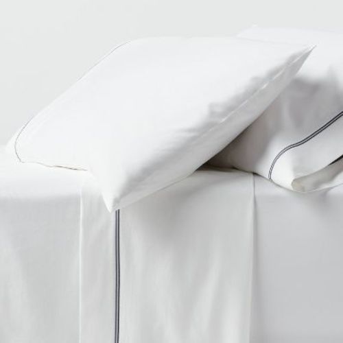 Twin/Twin XL 800 Thread Count 4pc Hotel Collection Sheet Set White with Double Baratta Slate Blue Hem - Threshold™