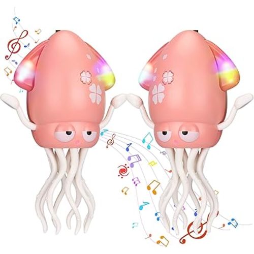 2pcs Magic Electric Dancing Octopus Toy with Led Light and Music,Pink