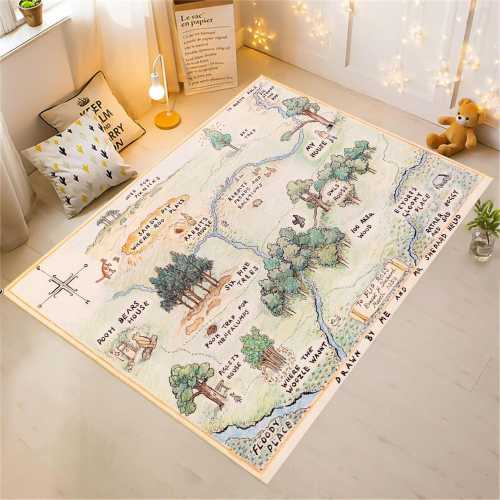 Winnie The Pooh 100 Acre Wood Map Rug | Microfiber Pile, Organic Cotton Base, OEKO-TEX Certified