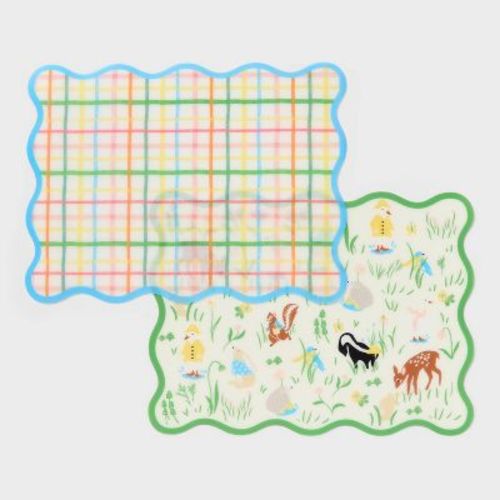 2pk Print and Gingham Placemat Green - Pillowfort™