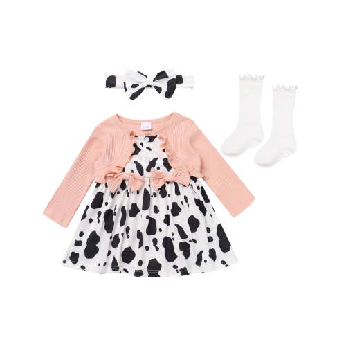 IWEMEK Baby Girls Dresses Cow Print Crew Neck Long Sleeve Romper Comfort Casual Fall Outfits Size 6-9M