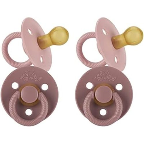 Itzy Ritzy Natural Rubber Pacifiers, Set of 2 – Natural Rubber Newborn Pacifiers with Cherry-Shaped Nipple & Large Air Holes for Added Safety; Set of 2 in Blossom & Rosewood, Ages 0 – 6 Months