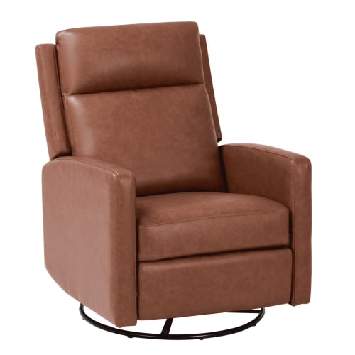 Recliner Chair - Swivel Rocking Glider with PU Leather, Ergonomic High Backrest and Adjustable Recliner for Living Room, Office and Bedroom, Cocoa