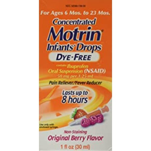 Amazon.com: Motrin Pain Reliever/Fever Reducer Infants' Drops Concentrated Dye-Free Berry Flavor (Pack of 2) : Health & Household