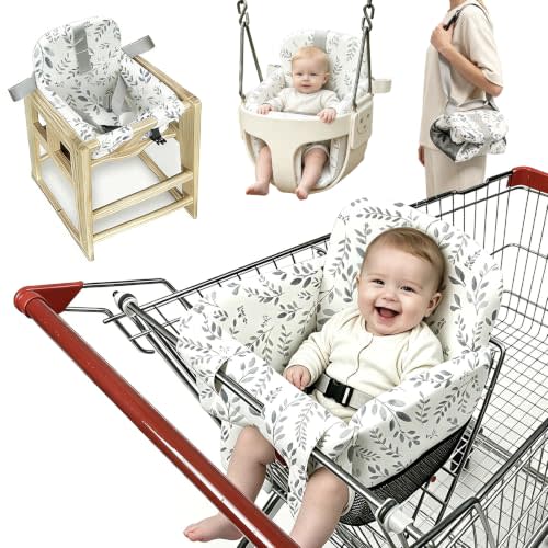 Grocery Shopping Cart Cover for Baby,Baby Comfort High Chair Cover | Multi‑functional for babies 3‑24 months, full‑coverage 3cm padding, machine‑washable cover, quick install and remove.Leaves
