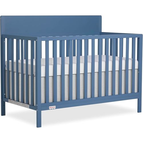 Fisher-Price Meadowbrook 4-in-1 Convertible Full Size Baby Crib, Wooden Nursery Furniture, Converts to Toddler Bed with Guardrail, Daybed & Full-Size Bed, Greenguard Gold & BSA Certified, Blue