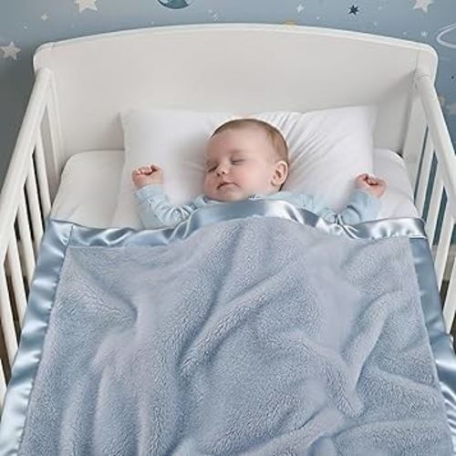 Pro Goleem Fleece Baby Blanket with 2 Inch Satin Trim Soft Anti-Static Plush Blanket for Boys and Girls Christmas Baby Gifts for Babies 30''x40''，Blue