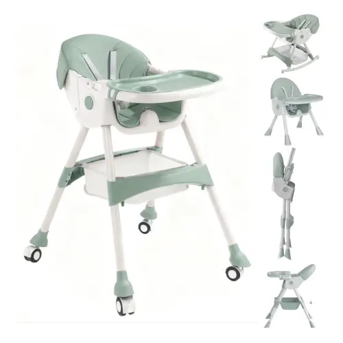 Adjustable 6-in-1 Convertible Baby High Chair, Pink and White, Double-Layered Tray with Game Board, BPA-Free Food Grade Material, Portable with Wheels