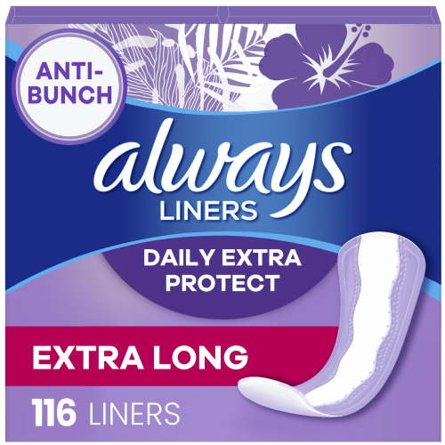 Always Anti-Bunch Xtra Protection Daily Liners, Extra Long, Unscented, 116 CT