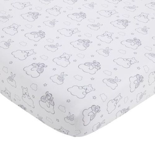 NoJo Disney Winnie the Pooh Hello Sunshine Grey and White Cloud Nursery Fitted Crib Sheet with Piglet and Tigger