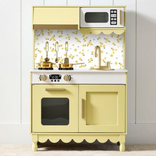 Best Choice Products Wooden Cottage Kids Pretend Play Kitchen with 5 Accessories and Toy Storage - Butter