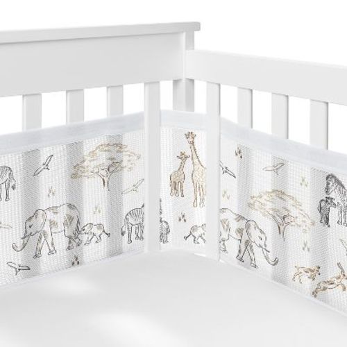 Sweet Jojo Designs Gender Neutral Unisex BreathableBaby Breathable Mesh Crib Liner Baby Nursery Serengeti Animals Beige Tan White
