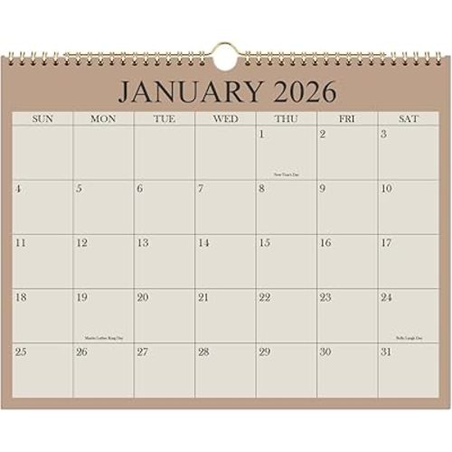 Calendar 2026 - Wall Calendar from January 2026 - June 2027, 18 Months Calendar with Premium Paper, Twin-Wire Binding & Hanging Hook, 8.5" x 11", Beige