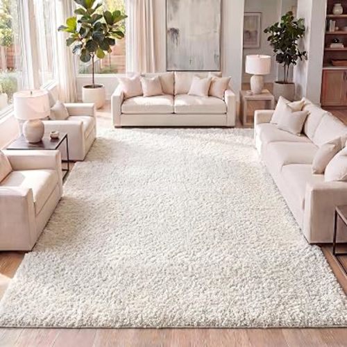 JONATHAN Y Mercer Shag Plush Cream Indoor Area Rug, 4x6, Contemporary, Modern, Easy-Cleaning for Living Room, Bedroom, Kitchen, Pet Friendly, Non-Shedding (MCR106D-4)