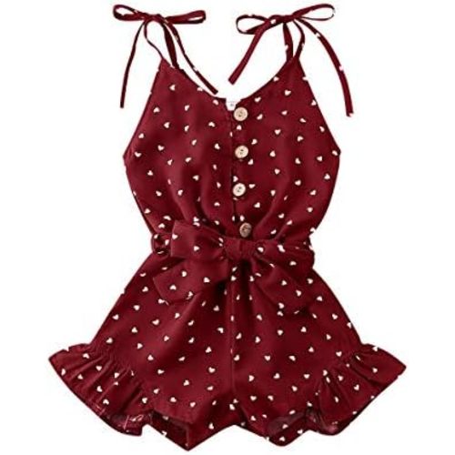 Toddler Baby Girl Heart Print Suspender Romper Jumpsuit Playsuit Holiday Clothes Kids Summer Outfit