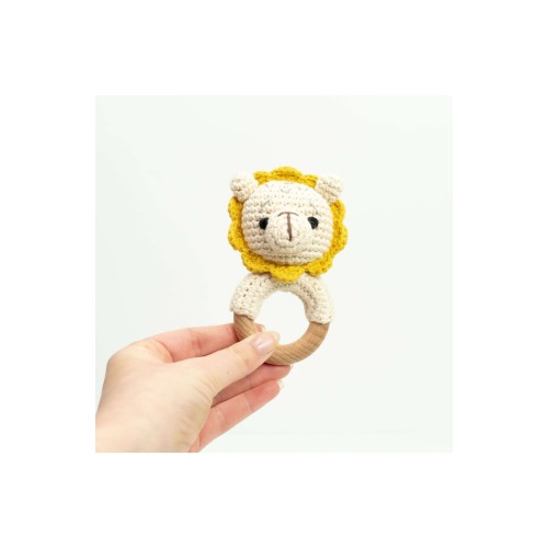 Baby Interactive Wooden Toy Rattle with Crochet Animal
