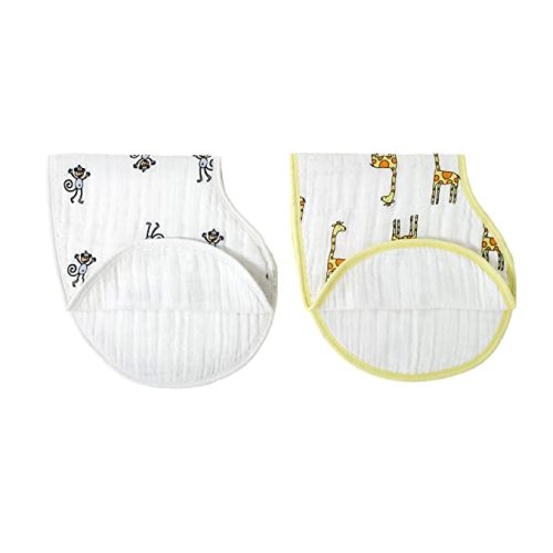aden + anais Burpy Bib, 100% Cotton Muslin, Soft Absorbent 4 Layers, Multi-Use Burp Cloth and Bib, 22.5" X 11", 2 Pack, Jungle Jam