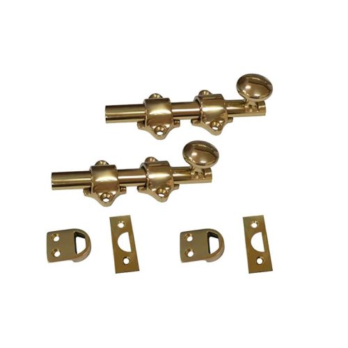 QCAA Solid Brass Dutch Door Bolt, 4", Polished Brass, Made in Taiwan, 2 Pack
