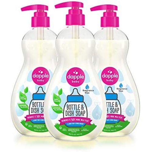Dapple Baby, Bottle and Dish Soap Dish Liquid Plant Based Hypoallergenic 1 Pump Included, Packaging May Vary, Fragrance Free, 50.7 Fl Oz, (Pack of 3)