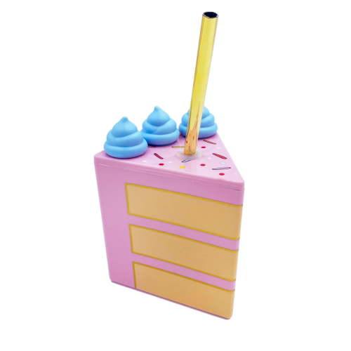 Packed Party Cake Cup, Pink Plastic Cake Cup with Straw