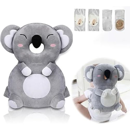 WKC Baby Head Protector Backpack with Knee Pads & Non-Slip Socks, Toddler Safety for Crawling & Walking (Style 15)
