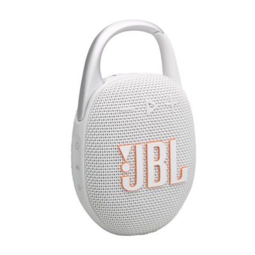 JBL Clip 5 Portable Bluetooth Waterproof Speaker - White: USB-C, Wireless, Rechargeable Battery