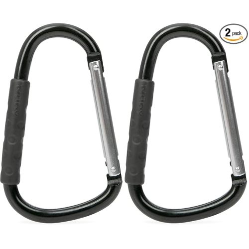 Nuby Large Handy Hook Carabiner Stroller Clip with Textured Soft Grip - Black (Pack of 2)