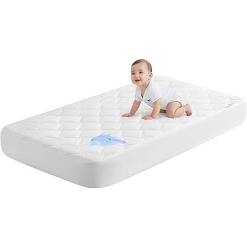 SLEEP ZONE Waterproof Crib Mattress Protector 1 Pack, Elastic Fitted Twin Mattress Pad Ultra Soft and Breathable, Machine Washable Mattress Cover for Standard Baby Crib Size 52''x28'', Pure White