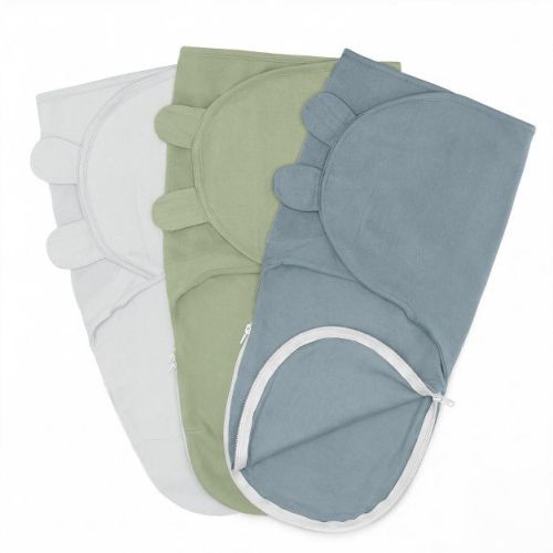 Swaddle Blankets for Baby Girl & Boy with Easy Access Zipper for Diaper Changes Set of 3 - Small (0-3 Months) - Stone, Pacific Blue, Sage