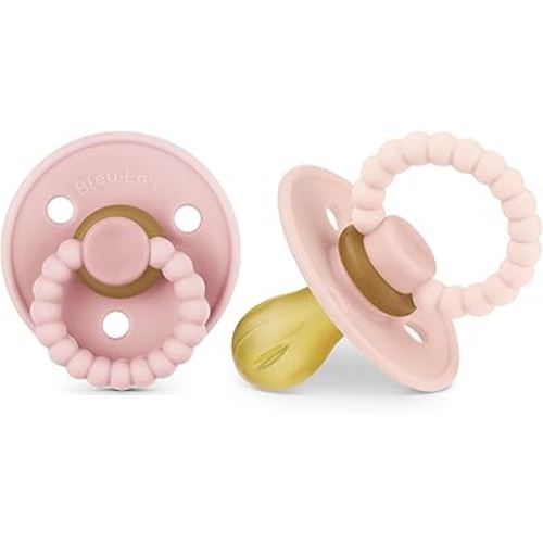 Luladream Pacifier - Natural Rubber Nipple - Soft Teething Handle - for Infants Baby's and Toddlers, 0-18 Months (Blush Pink + Rose Petal)