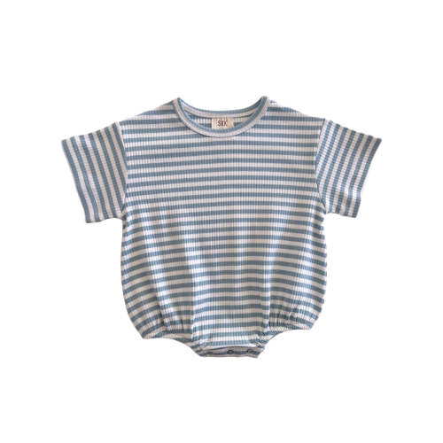 Dusty Blue Stripe / Organic Ribbed T-Shirt Bubble