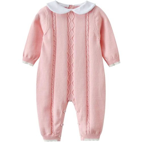 Baby Infant Boy Girl Peter Pan Collar Knit Sweater Romper Outfit Clothes One-Piece Coverall Baby Clothing Jumpsuit