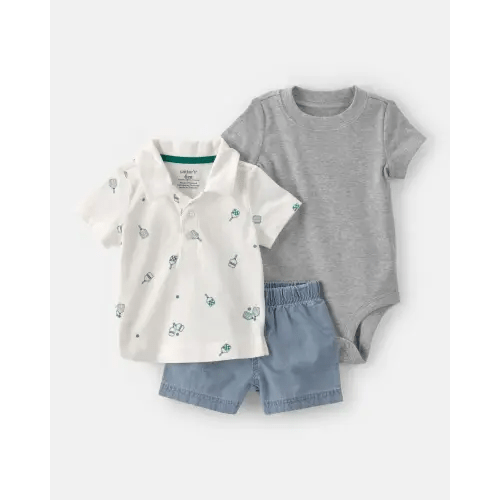 Baby Boy 3-Piece Pickleball Short-Sleeve Top, Bodysuit & Short Set | Carter's