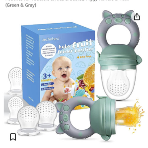 Amazon.com : Baby Fruit Food Feeder Pacifier - Fresh Teething Pacifiers, Infant Fruit Teething Teether Toy for 3-24 Months, 6 Pcs Silicone Pouches for Toddlers & Kids & Babies, Piggy Handle 2-Pack (Green & Gray) : Baby