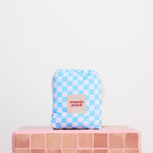 Small Bassinet Waterproof Fitted Sheet - Blue Check | Organic Peach
