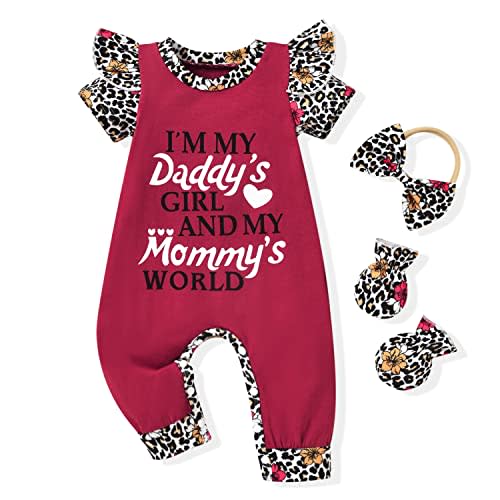 HINTINA Preemie Newborn Baby Girl Letter Print Romper Jumpsuit Gloves Headband Clothes Set
