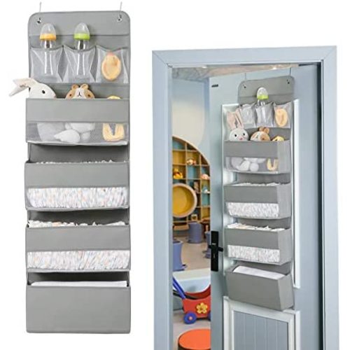 Over Door Hanging Organizer Storage - 7 Large Pockets Closet Bathroom Baby Nursery Organizer Perspective Window Wall Mount Rack for Clothes Toys Sundries(Grey)